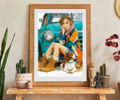 Rustic Country Girl and Dog Jigsaw Puzzle - Vintage Truck and Spaniel Companion Puzzle The Puzzle Chest