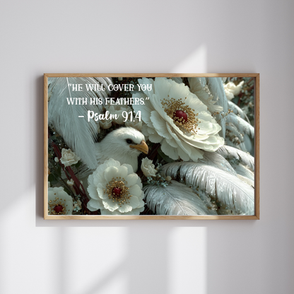 Under His Wings - Divine Shelter Jigsaw Puzzle, Religious Christian Faith-Based Game, Biblical Quote Psalm 91:4, Inspirational Gift Puzzle The Puzzle Chest