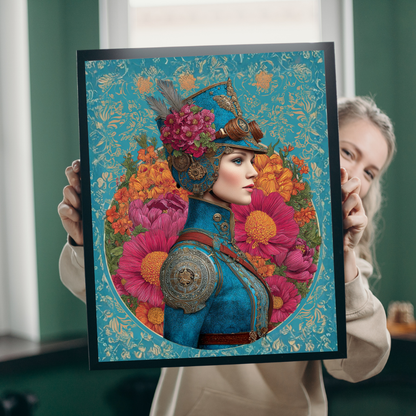 Colorful Female Portrait with Floral and Gear Elements - Unique Steampunk Art Jigsaw Puzzle Puzzle The Puzzle Chest