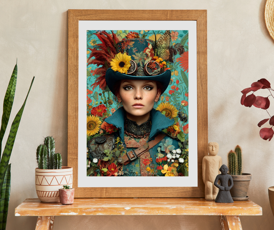 Colorful Steampunk Woman Jigsaw Puzzle – Intricate Floral Portrait with Detailed Hat Design Puzzle The Puzzle Chest