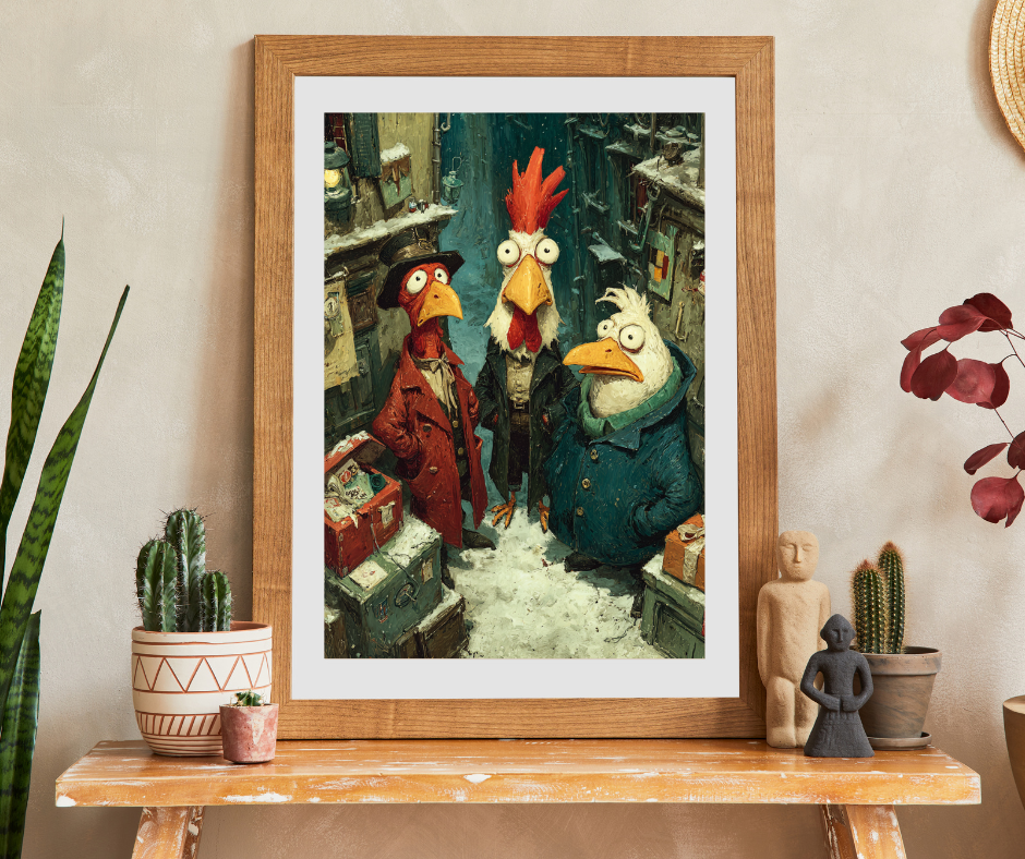 Quirky Gothic Roosters Jigsaw Puzzle - Victorian Chickens, Town Square and Snowy Whimsy Puzzle The Puzzle Chest