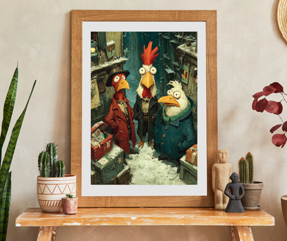 Quirky Gothic Roosters Jigsaw Puzzle - Victorian Chickens, Town Square and Snowy Whimsy Puzzle The Puzzle Chest