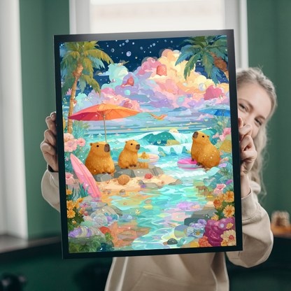 Beach Day Capybaras Puzzle, Tropical Paradise Beach Scene Animal Jigsaw Game Puzzle The Puzzle Chest