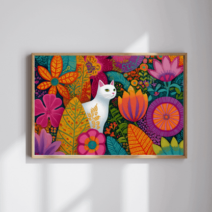 Cat Among the Flowers – Garden Cat Jigsaw Puzzle, Animal Theme Fauvist Flower Art Puzzle, Cartoonish Puzzle The Puzzle Chest