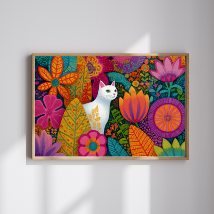 Cat Among the Flowers – Garden Cat Jigsaw Puzzle, Animal Theme Fauvist Flower Art Puzzle, Cartoonish Puzzle The Puzzle Chest