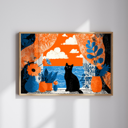 Black Cat by the Open Window – Fauvist Interior Cat Jigsaw Puzzle, Animal Theme Seaside Art Puzzle, Matisse-Inspired Puzzle The Puzzle Chest