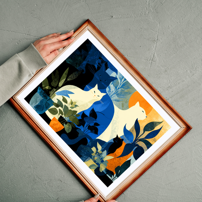 Cats and Plants Collage Jigsaw Puzzle, Animal Theme Abstract Cat Art Puzzle Inspired by Matisse Puzzle The Puzzle Chest