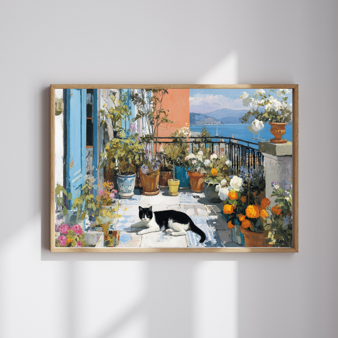 Cat on the Flower Balcony – Seaside Fauvist Jigsaw Puzzle, Animal Theme Kitten Puzzle Puzzle The Puzzle Chest