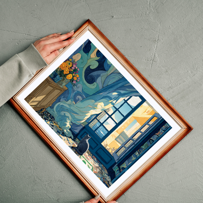 Cat and the Blue Window – Serene Fauvist Jigsaw Puzzle, Animal Theme Seaside Kitten Puzzle, Matisse-Inspired Puzzle The Puzzle Chest