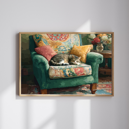 Cat and the Green Armchair – Cozy Interior Jigsaw Puzzle, Animal Theme Fauvist Cat Home Puzzle for Kitten Lover Puzzle The Puzzle Chest