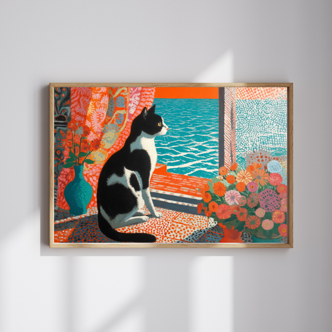 Cat by the Open Window – Fauvist Interior Cat Jigsaw Puzzle, Animal Theme Seaside Art Puzzle, Matisse-Inspired Puzzle The Puzzle Chest