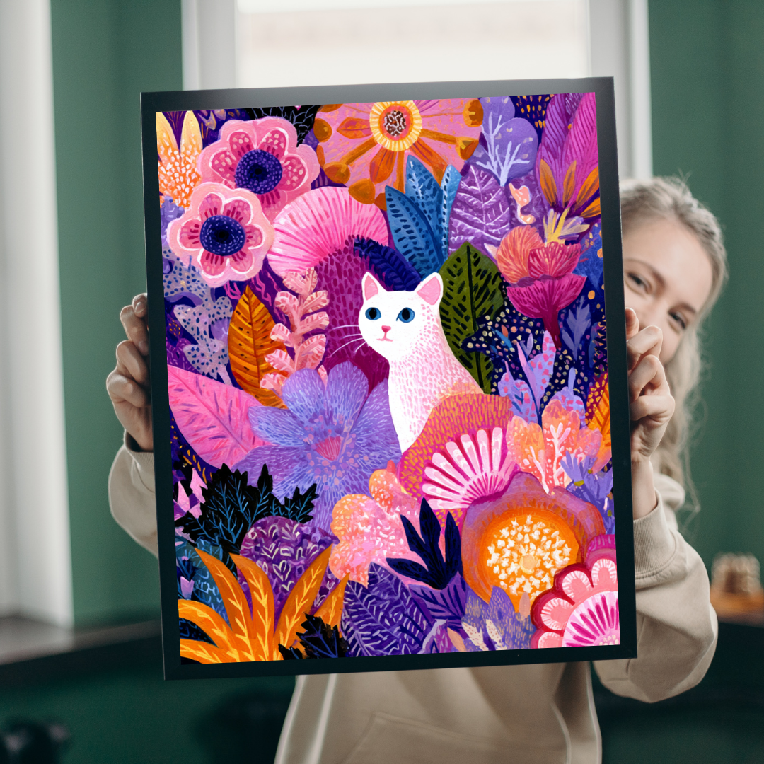 Garden Cat Jigsaw Puzzle - Vibrant Floral Fantasy Inspired by Matisse, Nature Art Jigsaw Puzzle for Cat and Art Lovers Puzzle The Puzzle Chest