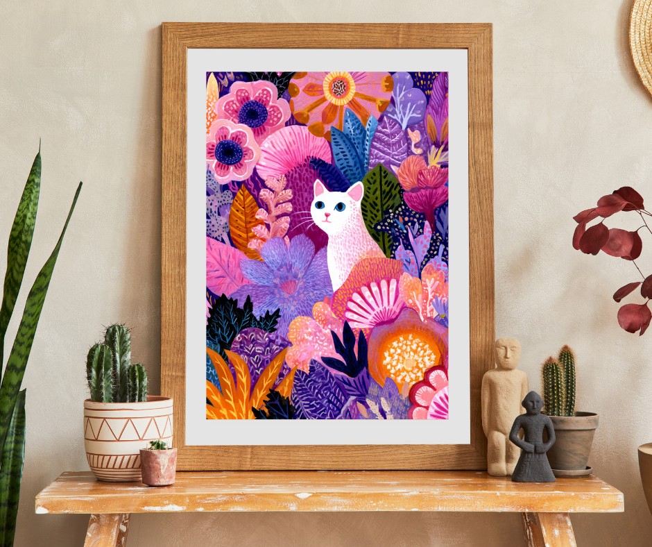 Garden Cat Jigsaw Puzzle - Vibrant Floral Fantasy Inspired by Matisse, Nature Art Jigsaw Puzzle for Cat and Art Lovers Puzzle The Puzzle Chest