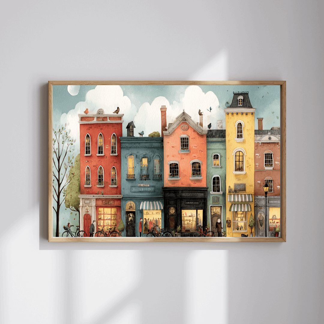 Colorful Townhouse Street Illustration Jigsaw Puzzle
