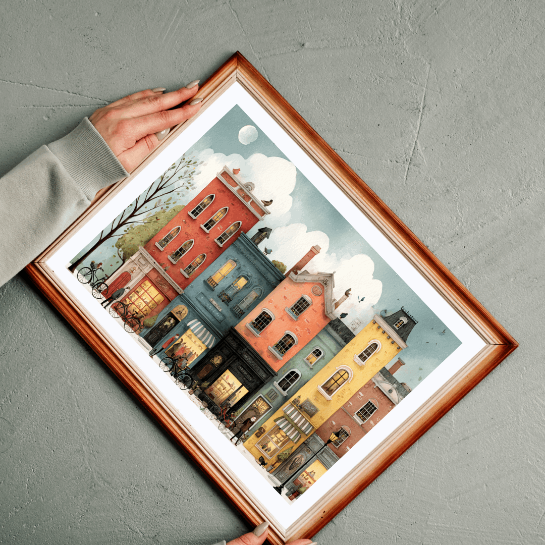 Colorful Townhouse Street Illustration Jigsaw Puzzle