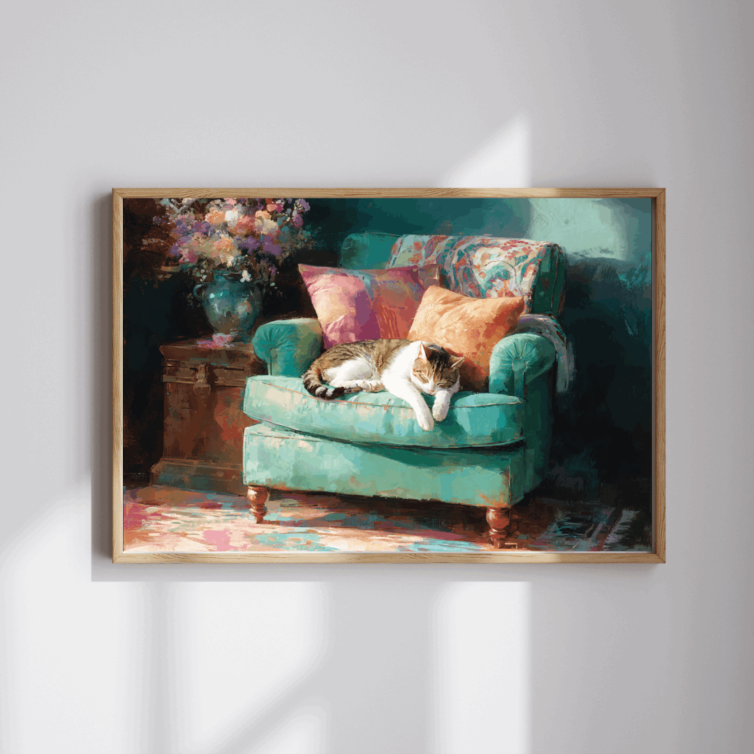 Sleeping Cat on Armchair Jigsaw Puzzle  | Animal Themed Jigsaw Game