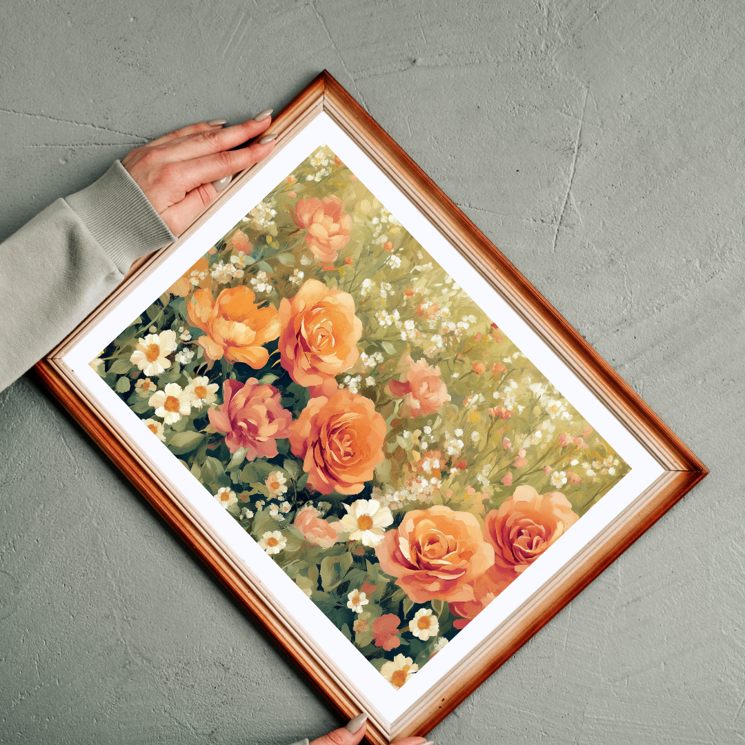Floral Garden Jigsaw Puzzle — Vintage Orange Rose Meadow Flower Game