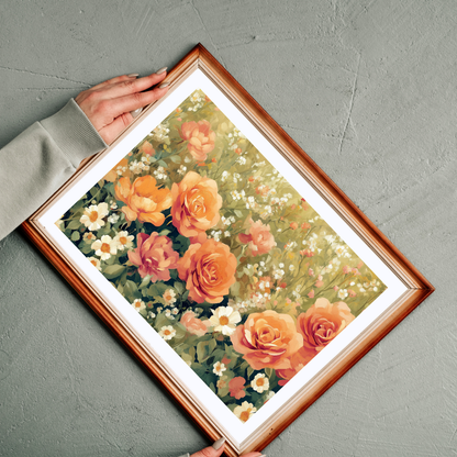 Floral Garden Jigsaw Puzzle — Vintage Orange Rose Meadow Flower Game