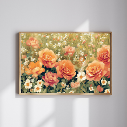 Floral Garden Jigsaw Puzzle — Vintage Orange Rose Meadow Flower Game