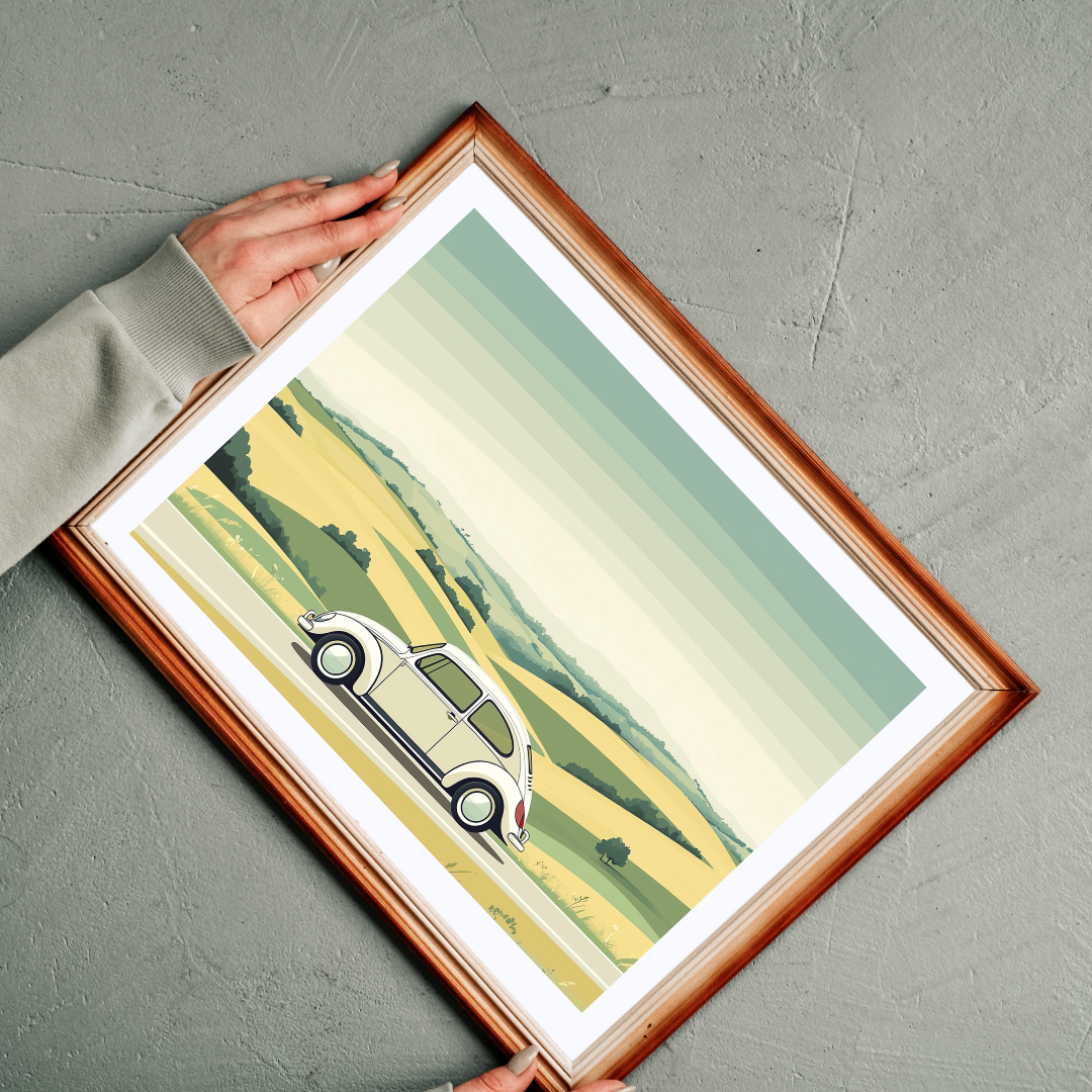 Vintage Beetle Illustration Puzzle | Scenic Countryside Jigsaw