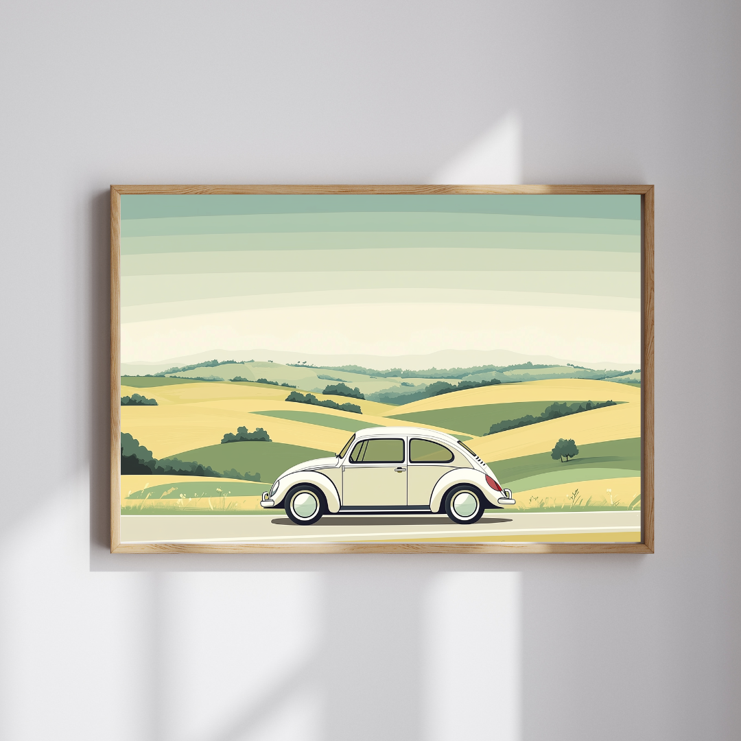 Vintage Beetle Illustration Puzzle | Scenic Countryside Jigsaw