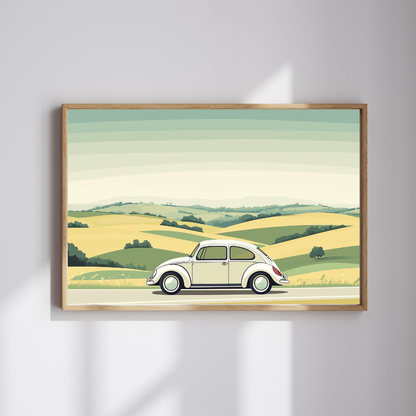 Vintage Beetle Illustration Puzzle | Scenic Countryside Jigsaw