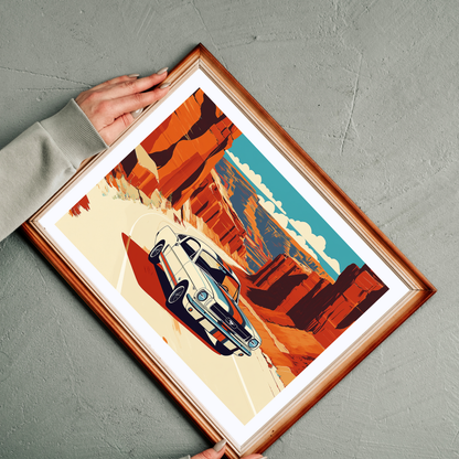 Vintage Muscle Puzzle | Desert Car Road Trip Scene Jigsaw Game