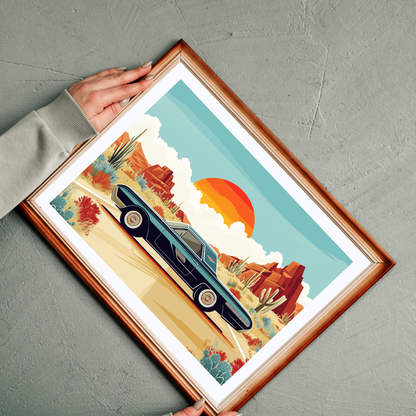 Retro Muscle Car Desert Sunset Puzzle | 110-1014 Piece Jigsaw