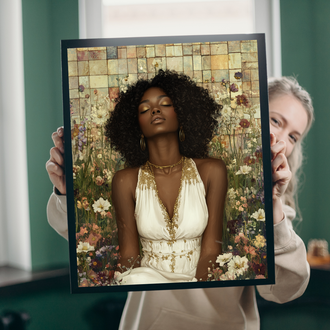 Serene Floral Black Woman Portrait Puzzle | Afrocentric Jigsaw Game