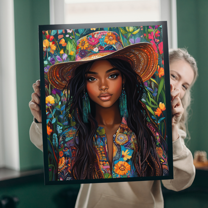 Boho Floral Portrait Puzzle 110-1014 Piece | African American Sunhat Woman Jigsaw