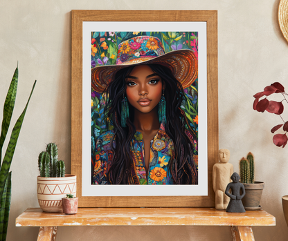 Boho Floral Portrait Puzzle 110-1014 Piece | African American Sunhat Woman Jigsaw