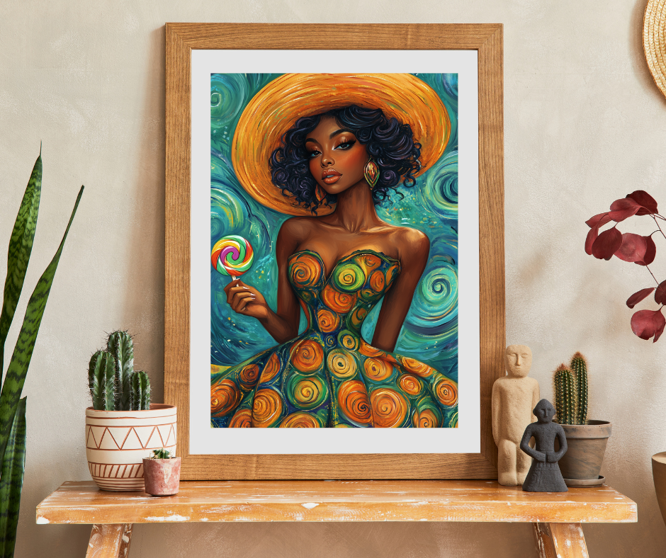 Afrocentric Woman in Swirl Dress Puzzle | Black Woman Jigsaw Game