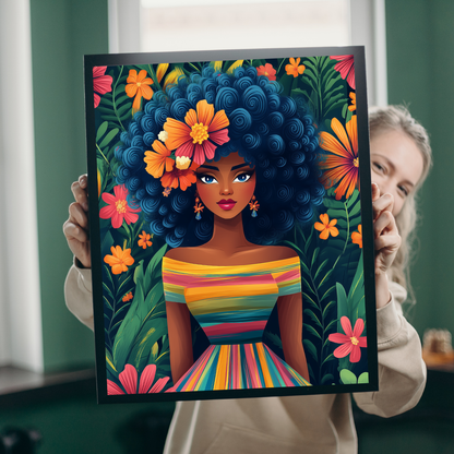 Afro Floral Portrait Puzzle 110-1014 Piece | Colorful Cartoonish Woman Jigsaw