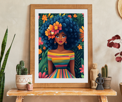 Afro Floral Portrait Puzzle 110-1014 Piece | Colorful Cartoonish Woman Jigsaw