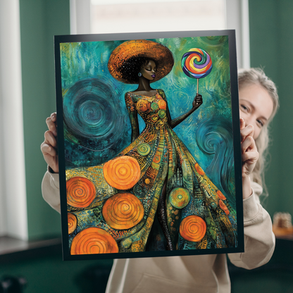 Afrocentric Woman with Lollipop Puzzle | Black Woman Art Jigsaw Game