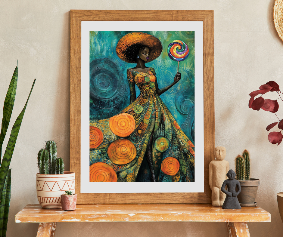 Afrocentric Woman with Lollipop Puzzle | Black Woman Art Jigsaw Game