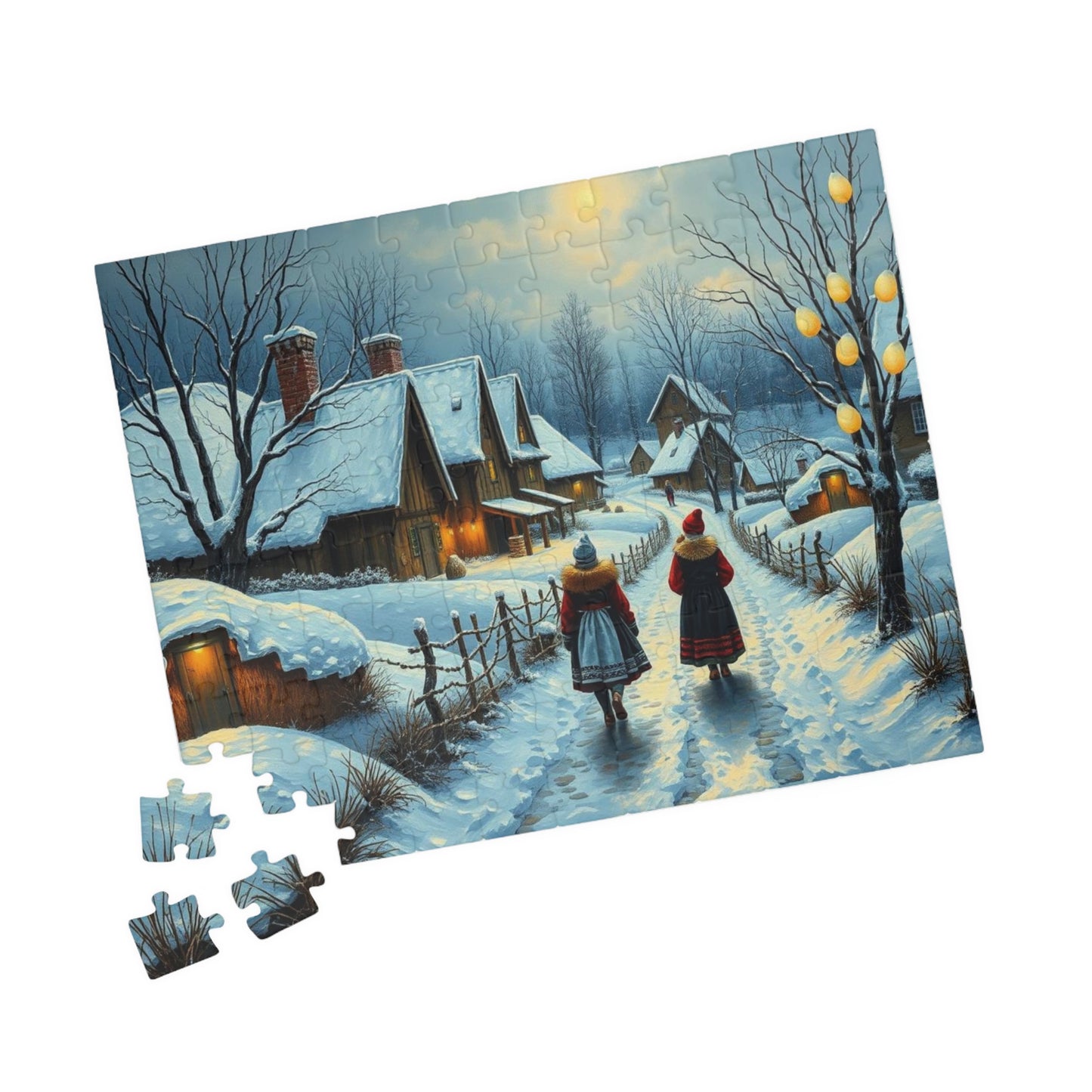 Ukrainian Village Jigsaw Puzzle - Winter Scene, Family Activity, Folk Art Puzzle, Christmas Holiday or Birthday Gift for Friends Puzzle The Puzzle Chest