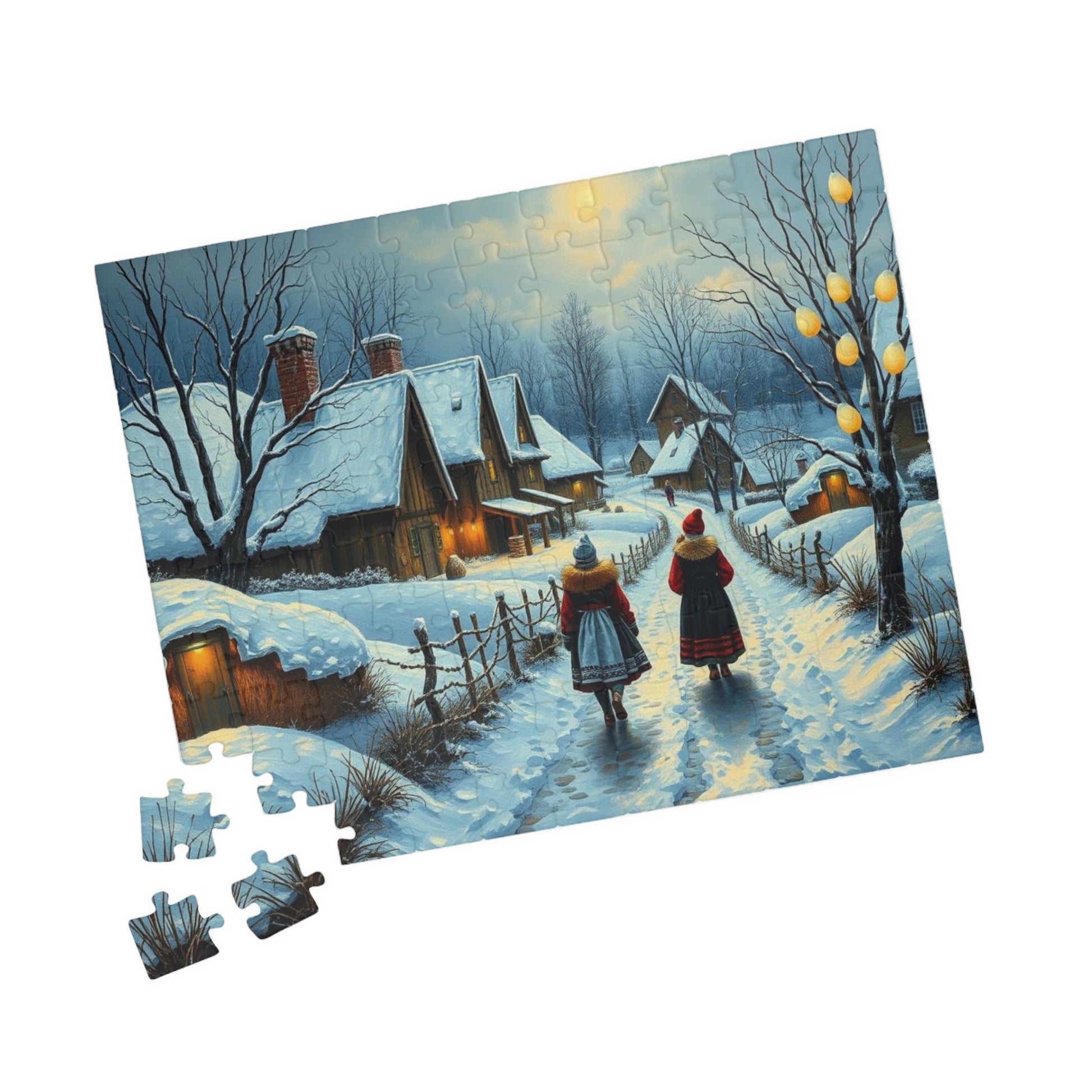 Ukrainian Village Jigsaw Puzzle - Winter Scene, Family Activity, Folk Art Puzzle, Christmas Holiday or Birthday Gift for Friends Puzzle The Puzzle Chest
