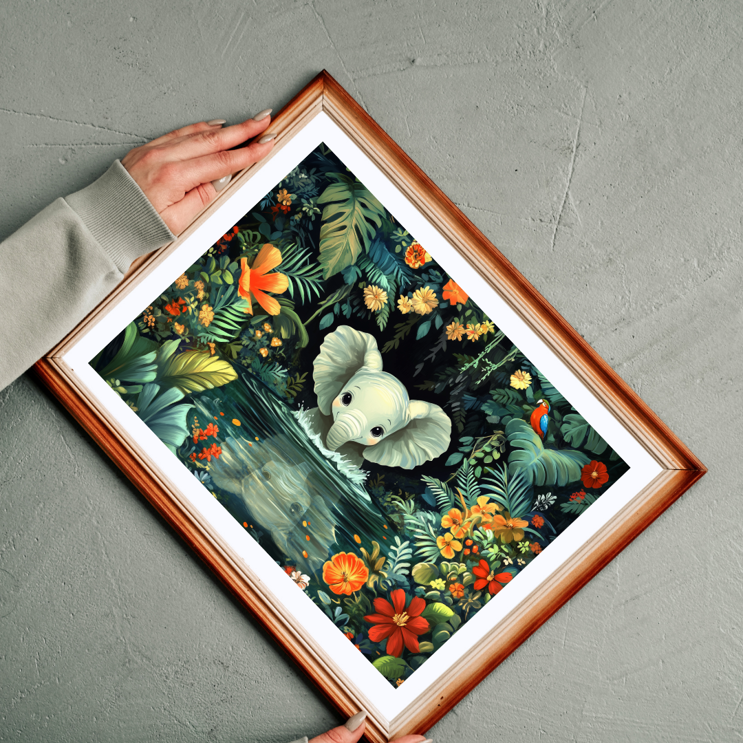 Baby Elephant in Jungle Puzzle | Floral Tropical Scene 110-1014pc Puzzle The Puzzle Chest