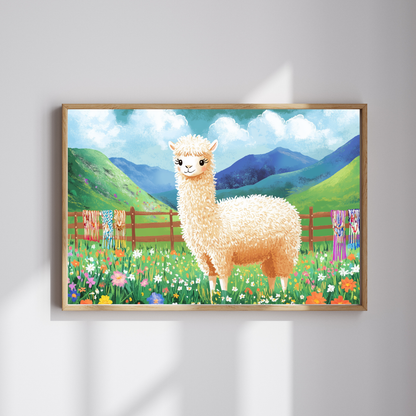 Alpaca in Flower Meadow Puzzle | Scenic Mountain Jigsaw Puzzle The Puzzle Chest
