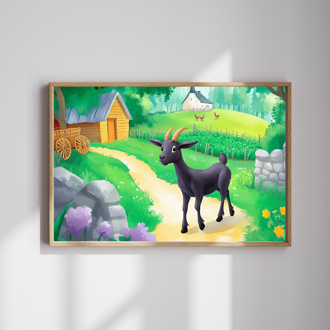 Black Goat Illustration Puzzle | Countryside Farm Scene Jigsaw Puzzle The Puzzle Chest