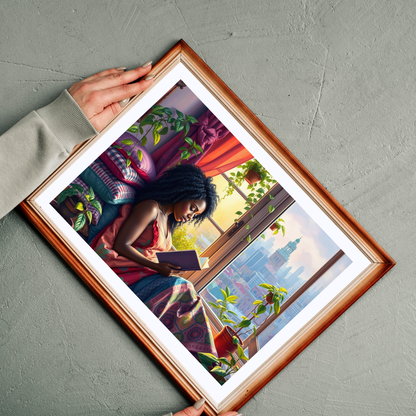 Black Woman Reading by Window Puzzle | Cozy Booklover Jigsaw Puzzle, City View