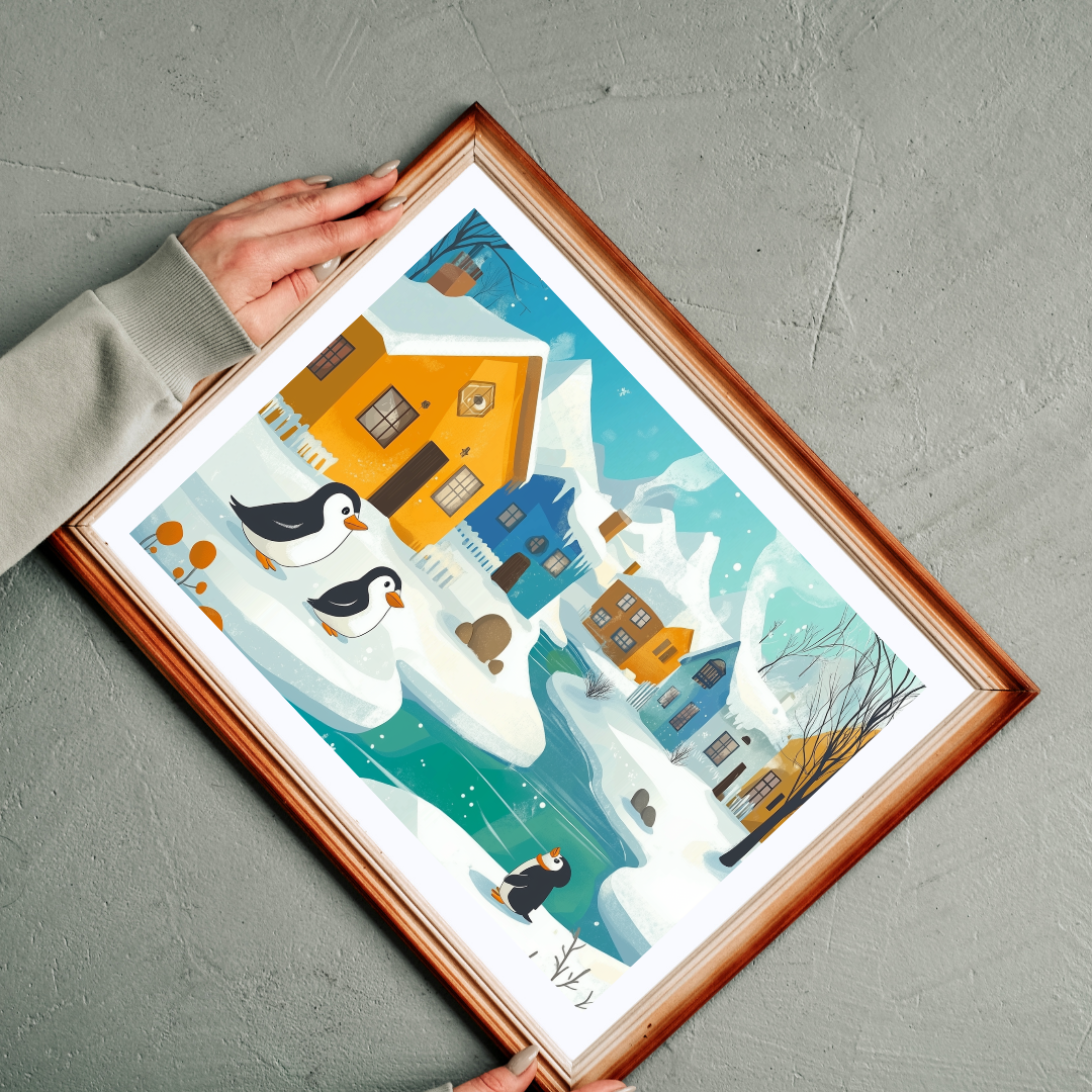 Penguin Winter Village Puzzle | Scenic Snowy Town Jigsaw Puzzle The Puzzle Chest