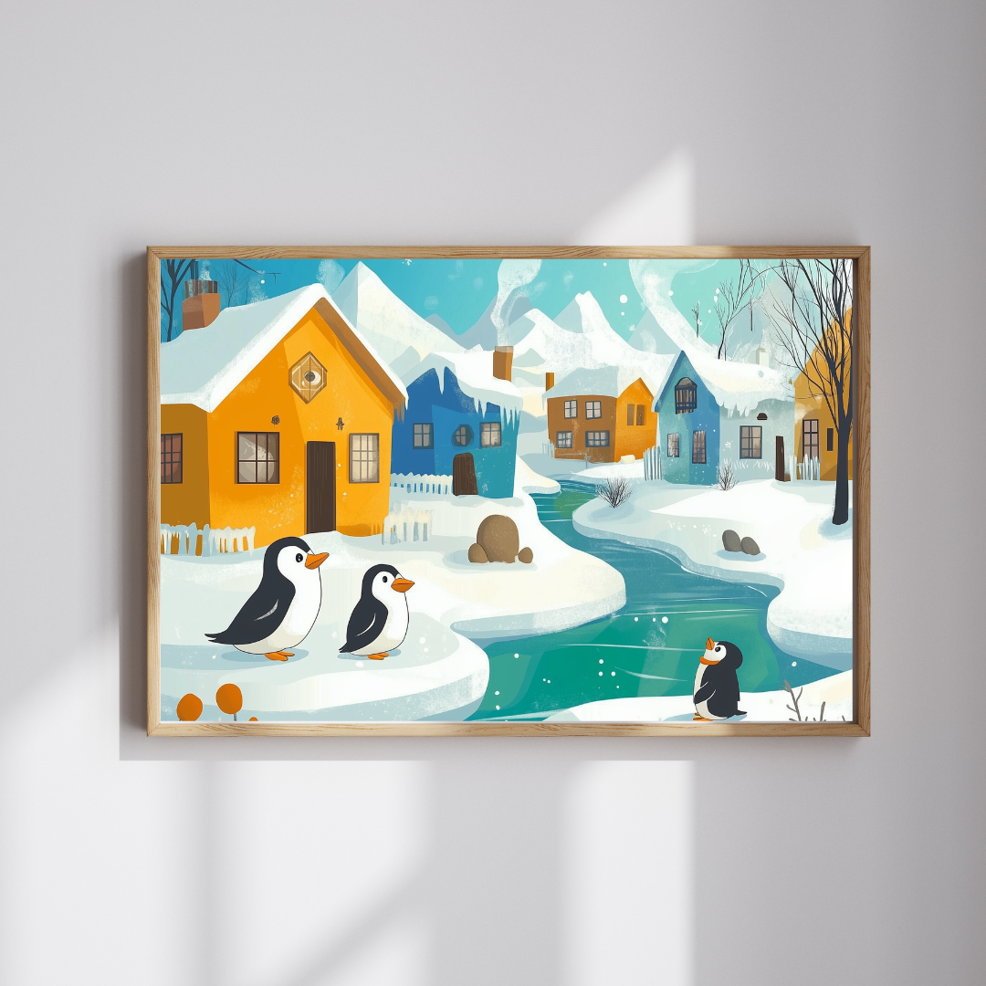 Penguin Winter Village Puzzle | Scenic Snowy Town Jigsaw Puzzle The Puzzle Chest