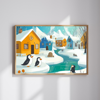 Penguin Winter Village Puzzle | Scenic Snowy Town Jigsaw Puzzle The Puzzle Chest