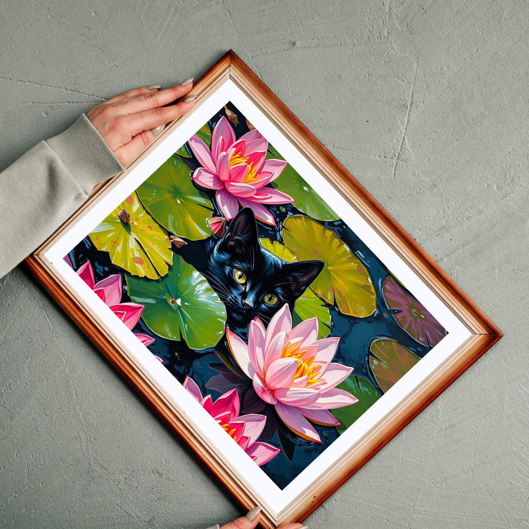 Black Cat Among Water Lilies Puzzle | 110-1014 Piece Animal Jigsaw Puzzle The Puzzle Chest