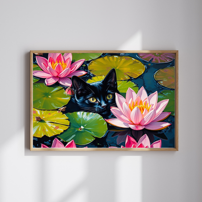 Black Cat Among Water Lilies Puzzle | 110-1014 Piece Animal Jigsaw Puzzle The Puzzle Chest