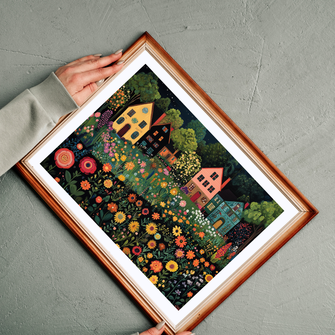 Whimsical Floral Village Jigsaw Puzzle - Moonlit Cottage Scene Puzzle The Puzzle Chest