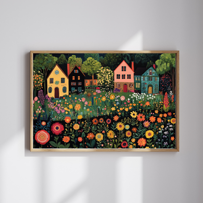 Whimsical Floral Village Jigsaw Puzzle - Moonlit Cottage Scene Puzzle The Puzzle Chest