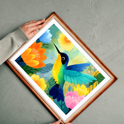 Colorful Hummingbird Illustration Puzzle | Floral Bird Jigsaw Puzzle The Puzzle Chest